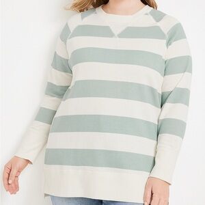 Maurices Green and Cream Striped Willowsoft Rugby Striped Fleece Sweatshirt